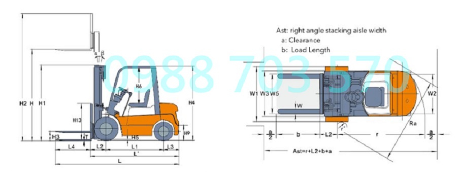 kích thước xe nâng dầu 4 tấn heli 