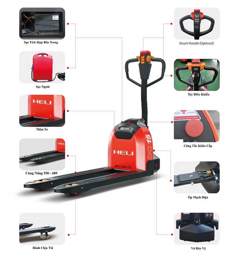Các bộ phận cấu tạo xe nâng tay điện 2 tấn